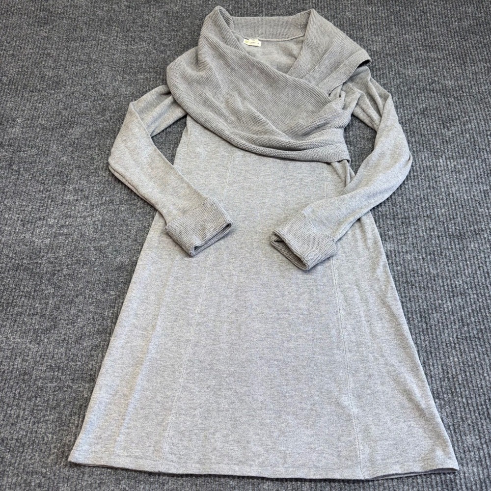 AKINI Women's Small Gray Sweater Dress Off Shoulder Foldover Neck A Line Knit